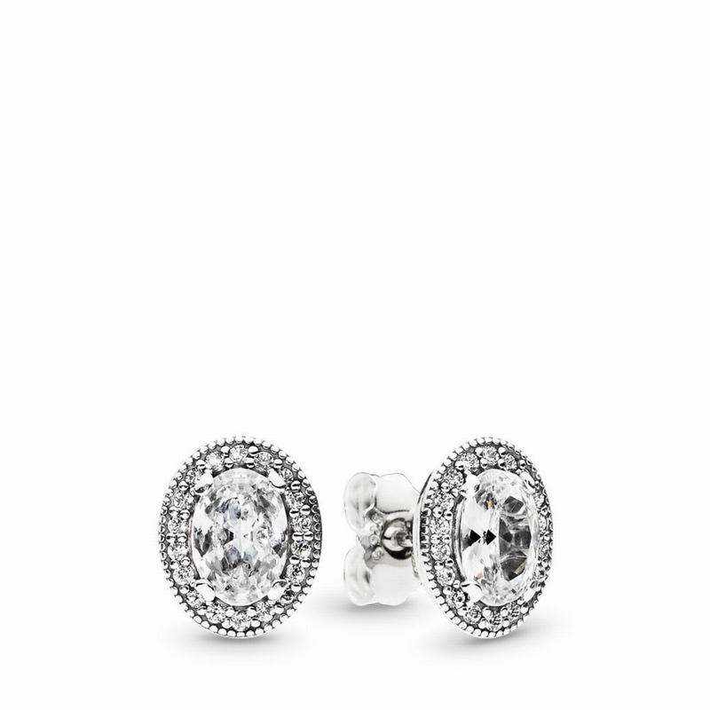 Pandora Vintage Elegance Stud Earrings Ireland - Sterling Silver/Cubic Zirconia - 135029BFX